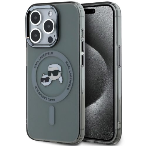 Karl Lagerfeld IML Karl & Choupette Metal Frame iPhone 15 Pro Max MagSafe tok, fekete