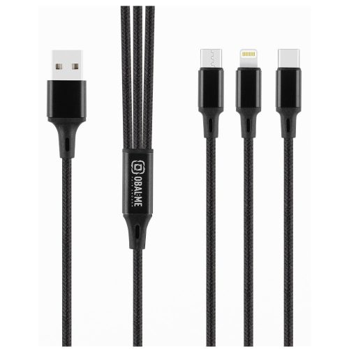 OBAL:ME Allconnect 3in1 USB-A-USB-C-Lightning-MicroUSB kábel, 12W, 1,2m, fekete