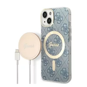   Guess 4G Print MagSafe Apple iPhone 14 Plus hátlap tok, kék + MagSafe töltő