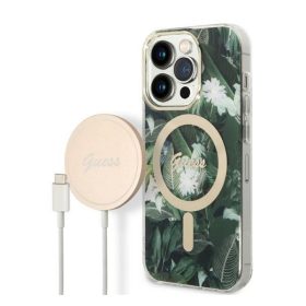   Guess Jungle MagSafe Apple iPhone 14 Pro Max hátlap tok, zöld + MagSafe töltő