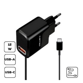  HS-H47 Hálózati töltő USB-A+ USB-C csatlakozás, 2.4A, fekete