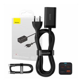   Baseus GaN3 Pro gyorstöltő 2x USB-AUSB-C, 2x USB-A, 65W, fekete