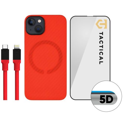 Tactical MagForce Aramid Limited Edition Apple iPhone 13 tok / üvegfólia / töltőkábel szett, piros