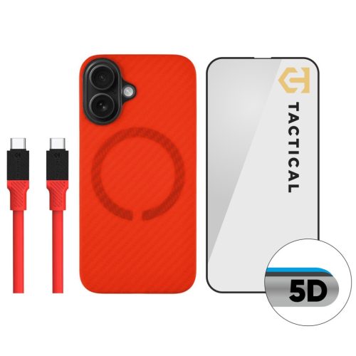Tactical MagForce Aramid Limited Edition Apple iPhone 16 tok / üvegfólia / töltőkábel szett, piros
