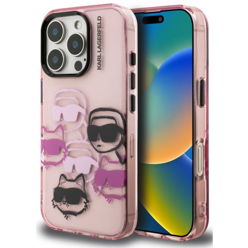 Karl Lagerfeld IML Multi K&CH Heads iPhone 15 Pro Max hátlap tok, rózsaszín