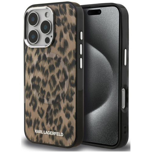 Karl Lagerfeld IML Leopard iPhone 16 Pro Max MagSafe kompatibilis leopárd mintás hátlap tok, barna