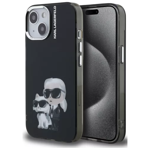 Karl Lagerfeld IML Aquarelle Karl and Choupette iPhone 15 hátlap tok, fekete