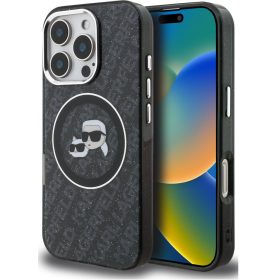   Karl Lagerfeld IML K&CH Heads Repeated Logo iPhone 16 Pro Max MagSafe kompatibilis hátlap tok, fekete