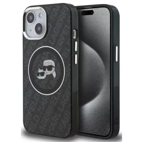   Karl Lagerfeld IML K&CH Heads Repeated Logo iPhone 15 MagSafe kompatibilis hátlap tok, fekete