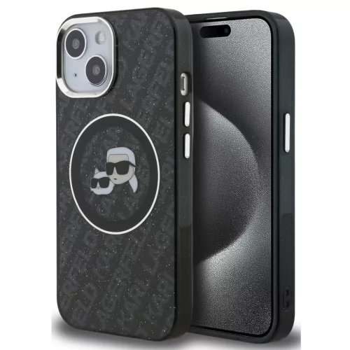 Karl Lagerfeld IML K&CH Heads Repeated Logo iPhone 15 MagSafe kompatibilis hátlap tok, fekete