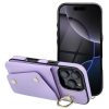 Wonder iPhone 16 Pro Max kártyatartós tok gyűrűs kitámasztóval, csuklóra / vállra akasztható pánttal, lila
