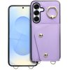 Wonder Samsung Galaxy A35 5G kártyatartós tok gyűrűs kitámasztóval, csuklóra / vállra akasztható pánttal, lila