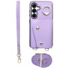 Wonder Samsung Galaxy S25 Ultra kártyatartós tok gyűrűs kitámasztóval, csuklóra / vállra akasztható pánttal, lila