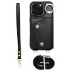Wonder iPhone 16 Pro Max kártyatartós tok gyűrűs kitámasztóval, csuklóra / vállra akasztható pánttal, fekete