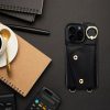 Wonder iPhone 16 Pro Max kártyatartós tok gyűrűs kitámasztóval, csuklóra / vállra akasztható pánttal, fekete