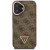 Guess PU 4G Strass Triangle Logo Apple iPhone 16 MagSafe tok kitámasztható kamera peremmel, barna-arany
