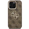 Guess PU 4G Metal Logo Apple iPhone 15 Pro hátlap tok kitámasztható kamera peremmel, barna-arany