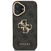 Guess PU 4G Metal Logo Apple iPhone 16 hátlap tok kitámasztható kamera peremmel, fekete-arany