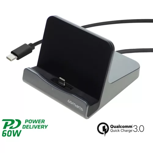 4smarts VoltDock USB-C asztali tablet töltő állvány, 60W, ezüst