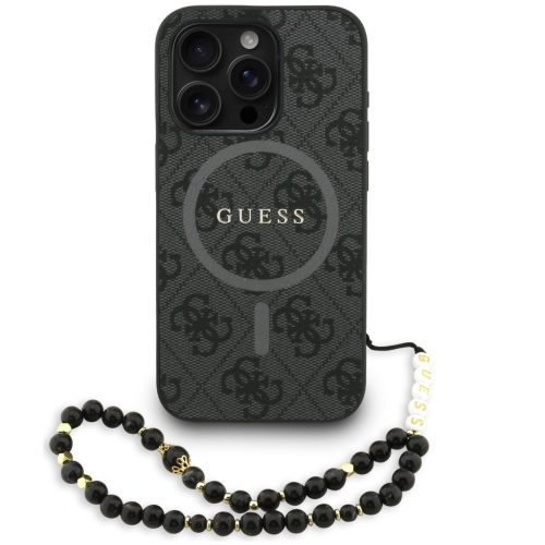 Guess PU Leather 4G Colored Ring Strap Apple iPhone 15 Pro MagSafe tok fekete színű karpánttal, fekete