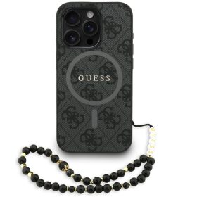   Guess PU Leather 4G Colored Ring Strap Apple iPhone 16 Pro Max MagSafe tok fekete színű karpánttal, fekete