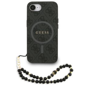   Guess PU Leather 4G Colored Ring Strap Apple iPhone 17e / iPhone 16e MagSafe tok fekete színű karpánttal, fekete-arany