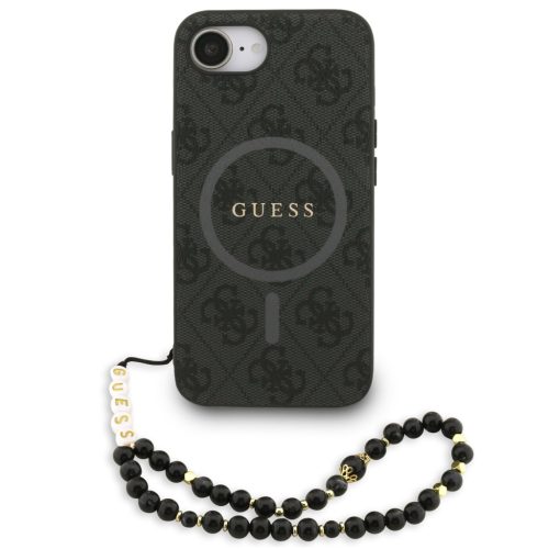 Guess PU Leather 4G Colored Ring Strap Apple iPhone 17e / iPhone 16e MagSafe tok fekete színű karpánttal, fekete-arany