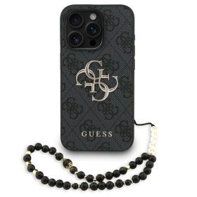   Guess PU 4G Metal Logo Strap Apple iPhone 15 Pro Max hátlap tok fekete színű karpánttal, fekete-arany