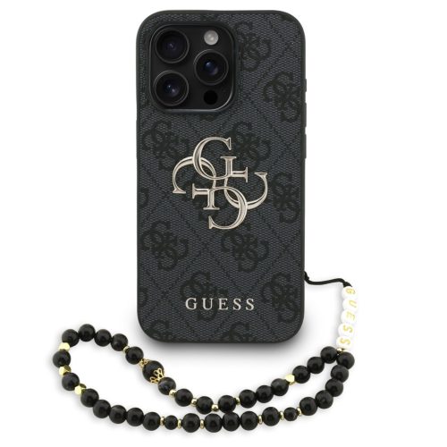 Guess PU 4G Metal Logo Strap Apple iPhone 15 Pro Max hátlap tok fekete színű karpánttal, fekete-arany