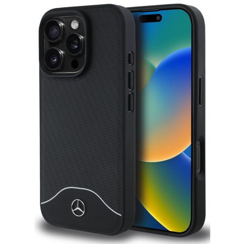 Mercedes Wood Imitation and Smooth Leather Apple iPhone 16 Pro Max MagSafe kompatibilis tok, fekete