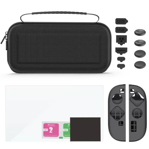 iPega SW2125 Nintendo Switch 2 kompatibilis szett, védőtok, kijelző védő üvegfólia, védőburkolatok, fekete