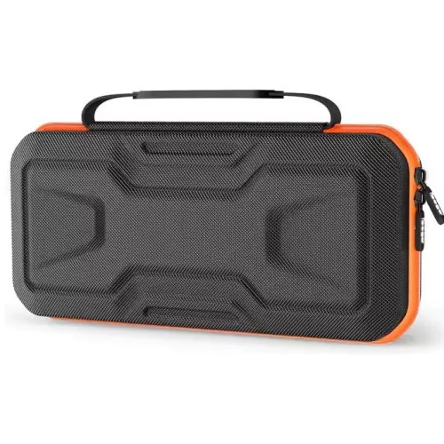 iPega SW2004A Nintendo Switch 2 utazó / tartó tok merev, strapabíró bevonattal, fekete-narancs