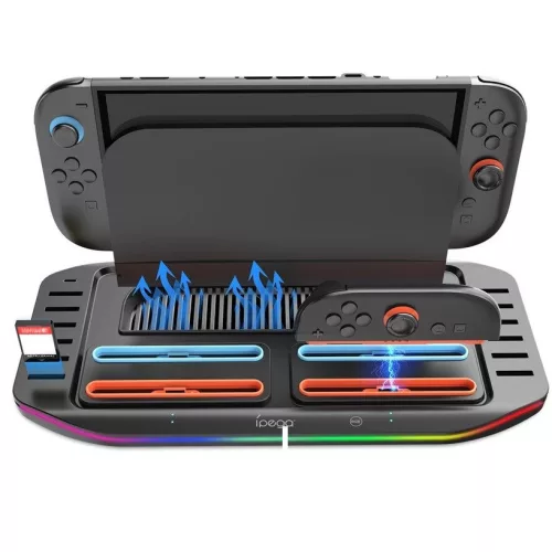 iPega SW2210 Nintendo Switch 2 multifunkcionális töltő állomás, RGB világítással, fekete