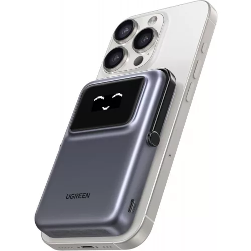 Ugreen PB572 Uno Powerbank / külső akkumulátor okos kijelzővel, USB-C port, PD + QI, 10000mAh, 20W, szürke