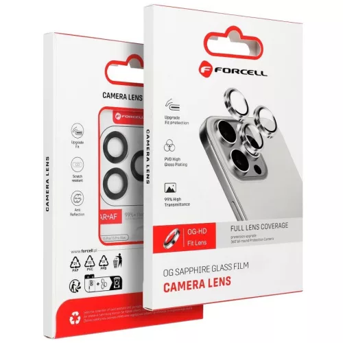 Forcell iPhone 15 Pro / 15 Pro Max tempered glass kamera védő üvegfólia, white titanium (fehér)