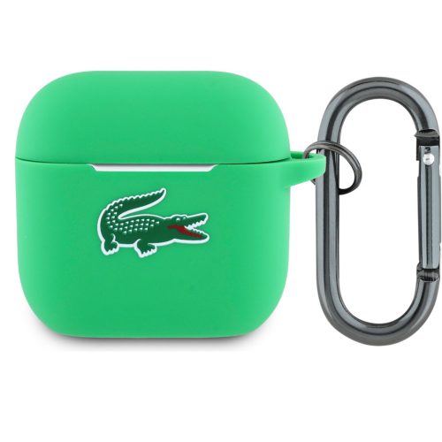 Lacoste Liquid Silicone Croc Logo AirPods 4 szilikon tok karabinerrel, zöld