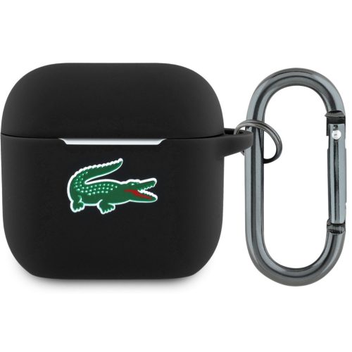Lacoste Liquid Silicone Croc Logo AirPods 4 szilikon tok karabinerrel, fekete