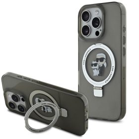   Karl Lagerfeld Ringstand Karl and Choupette iPhone 15 Pro MagSafe tok kitámasztóval, fekete