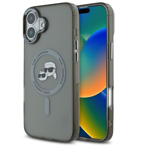 Karl Lagerfeld IML K&CH Heads Metal Frame iPhone 16 MagSafe tok kameravédő peremmel, fekete