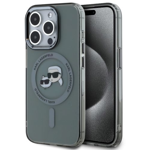 Karl Lagerfeld IML K&CH Heads Metal Frame iPhone 16 Pro Max MagSafe tok kameravédő peremmel, fekete