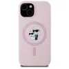 Karl Lagerfeld Liquid Silicone Karl and Choupette MagSafe iPhone 15 hátlap tok, rózsaszín