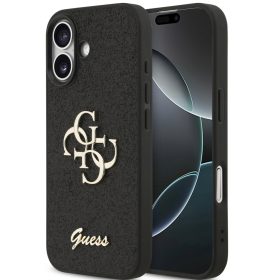   Guess PU Fixed Glitter 4G Metal Logo Apple iPhone 17 hátlap tok, fekete