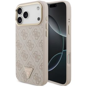   Guess PU Leather 4G Triangle Logo Gold Frame Apple iPhone 17 Pro MagSafe hátlap tok, rózsaszín