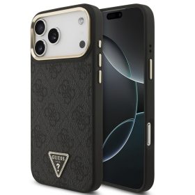   Guess PU Leather 4G Triangle Logo Gold Frame Apple iPhone 17 Pro MagSafe hátlap tok, fekete
