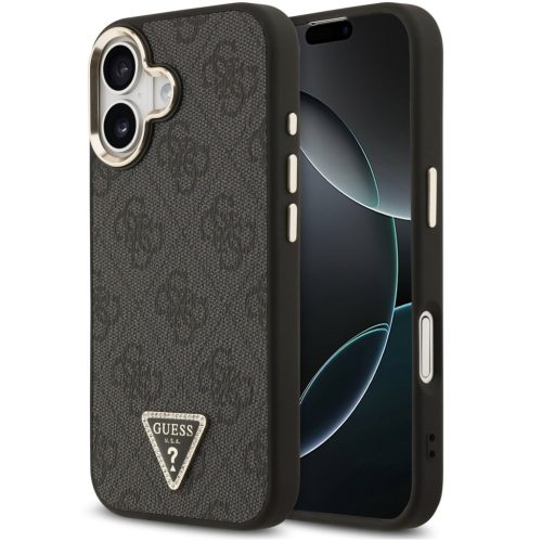 Guess PU Leather 4G Triangle Logo Gold Frame Apple iPhone 17 MagSafe hátlap tok, fekete