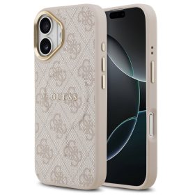   Guess PU Leather 4G Gold Frame Apple iPhone 17 MagSafe hátlap tok, rózsaszín