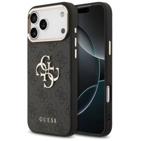   Guess PU Leather 4G Metal Logo Gold Frame Apple iPhone 17 Pro MagSafe hátlap tok, fekete