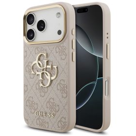   Guess PU Leather 4G Metal Logo Gold Frame Apple iPhone 17 Pro MagSafe hátlap tok, rózsaszín
