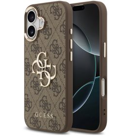   Guess PU Leather 4G Metal Logo Gold Frame Apple iPhone 17 hátlap tok, barna