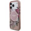 Guess IML Flowers Strap Apple iPhone 17 Pro MagSafe hátlap tok karpánttal, rózsaszín